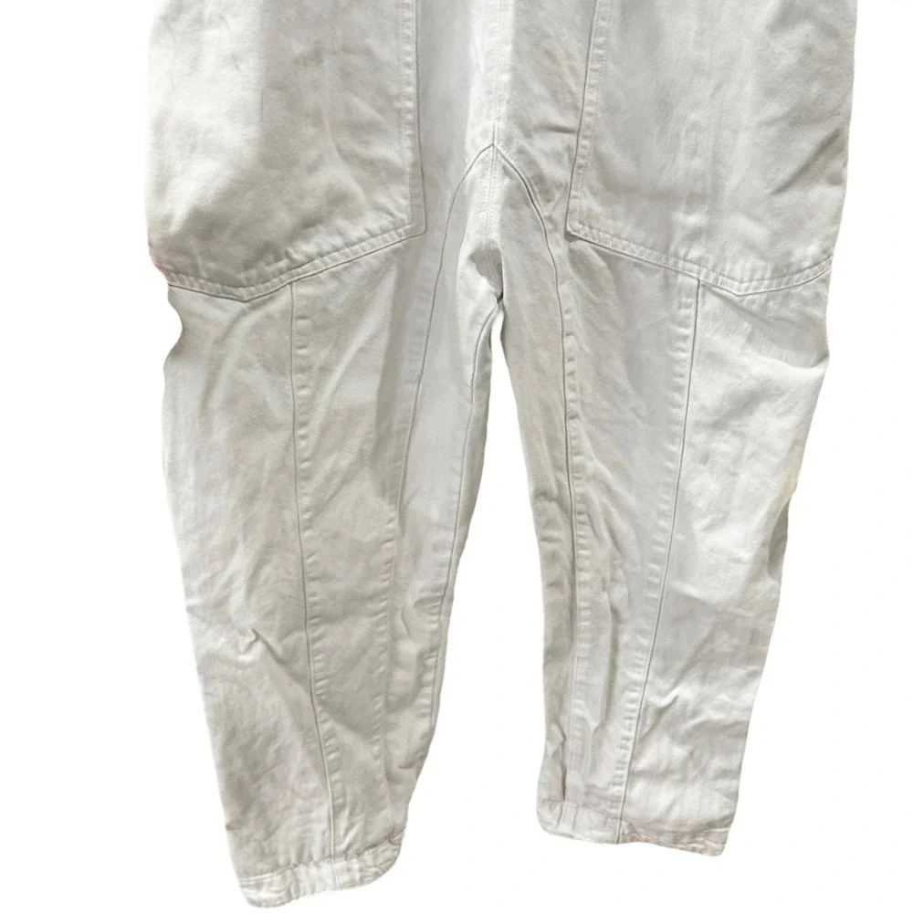 We The Free High Roller Railroad Jumpsuit M White Denim Overalls Barrel Leg
